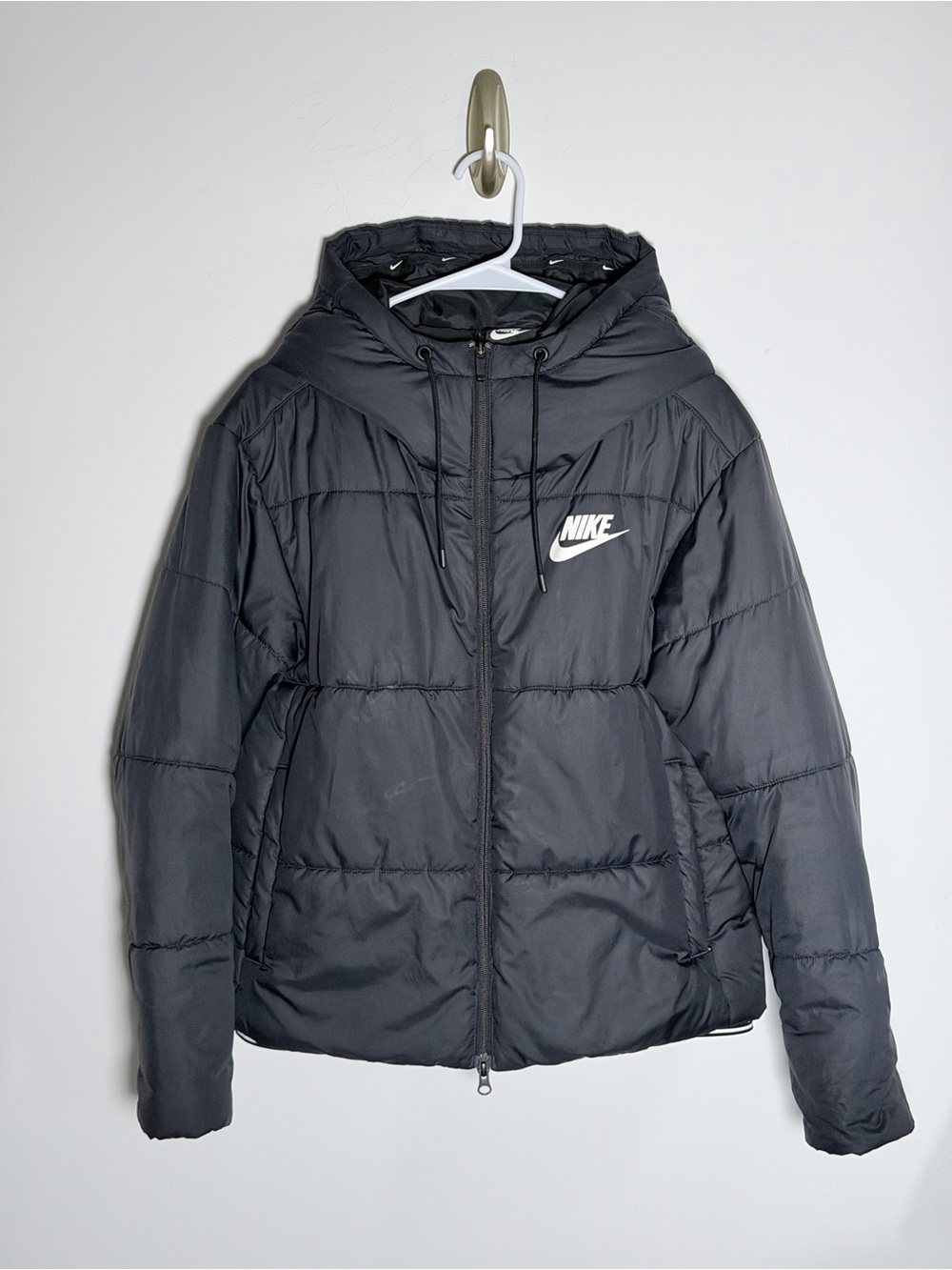 Nike Women's Black Hooded Quilted Puffer Grand Army Leila Kwan Zimmer Jacket M - Picture 2 of 12